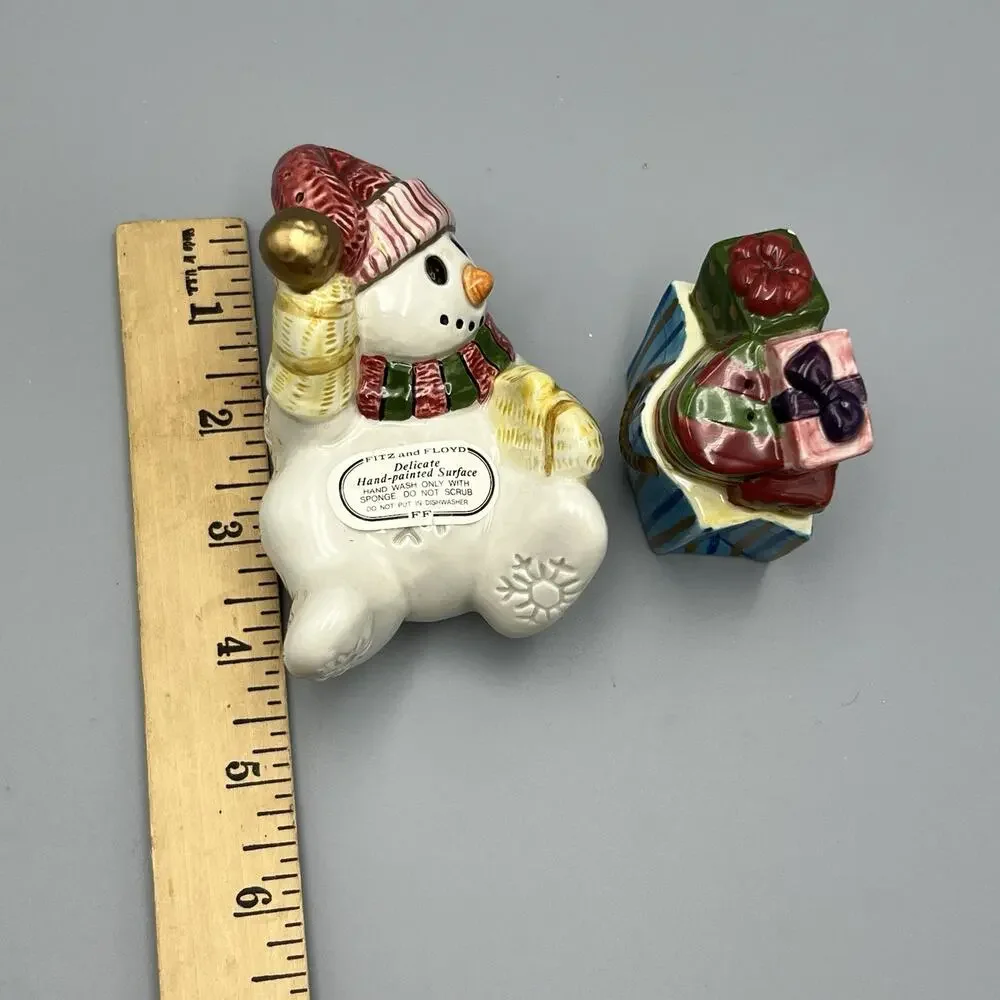 VTG Fitz & Floyd Frosty Folks Salt Pepper Shakers‎ 90s Set Snowman Christmas